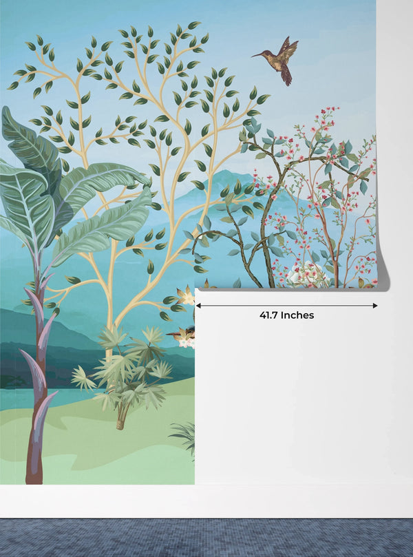 Tropical Jungle Wallpaper, Trees Mural, Oversized Custom Size Wall Art, Non-Woven, Non-Adhesive, Modern Wall Paper, Removable