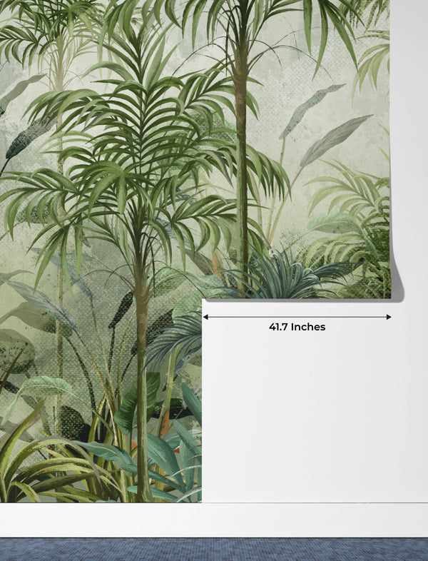 Green Trees Wallpaper, Tropical Wall Mural, Oversized Custom Size Wall Art, Non-Woven, Non-Adhesive, Modern Wall Paper, Removable