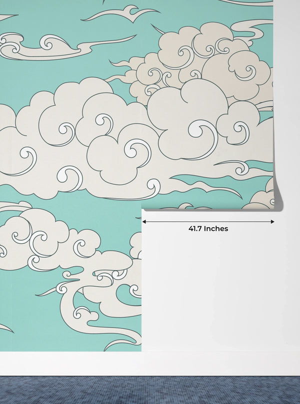 Clouds, Blue Background Wallpaper, Seamless Pattern Mural, Oversized Custom Size Wall Art, Non-Woven, Non-Adhesive, Modern Wall Paper, Removable