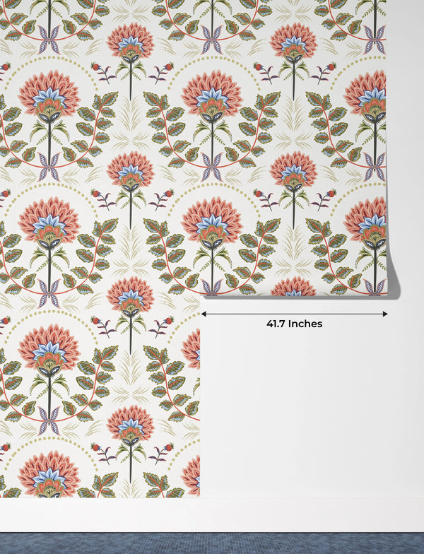 Floral Wallpaper, Boho Mural, Oversized Custom Size Wall Art, Non-Woven, Non-Adhesive, Modern Wall Paper, Removable