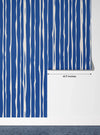 Blue and White Stripes Wallpaper, Seamless Pattern Mural, Oversized Custom Size Wall Art, Non-Woven, Non-Adhesive, Modern Wall Paper, Removable