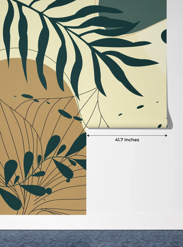 Abstract Wall Decor Wallpaper, Leaf Mural, Oversized Custom Size Wall Art, Non-Woven, Non-Adhesive, Modern Wall Paper, Removable