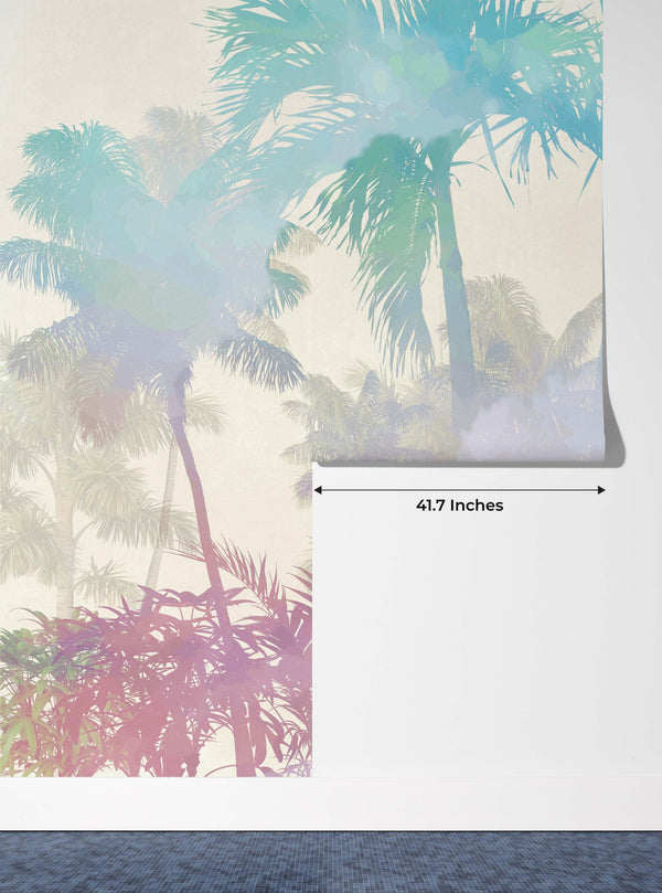 Tropical Palm Trees Wallpaper, Colorful Mural, Oversized Custom Size Wall Art, Non-Woven, Non-Adhesive, Modern Wall Paper, Removable