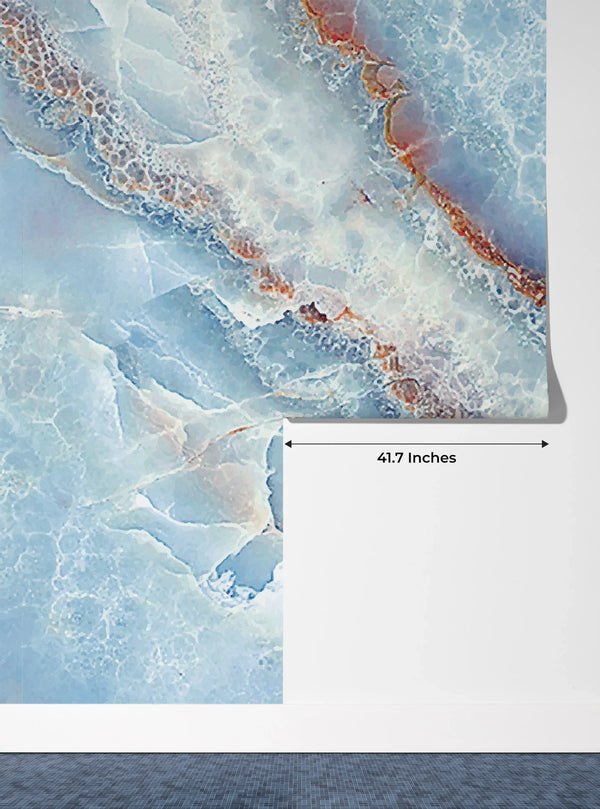 Light Blue Marble Wallpaper, Abstract Mural, Oversized Custom Size Wall Art, Non-Woven, Non-Adhesive, Modern Wall Paper, Removable