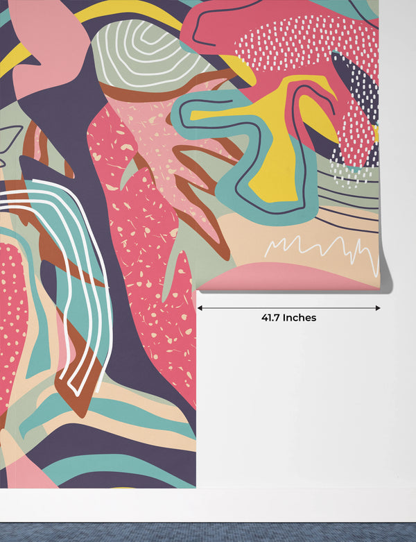 Tropical Floral Wallpaper, Abstract Mural, Oversized Custom Size Wall Art, Non-Woven, Non-Adhesive, Modern Wall Paper, Removable