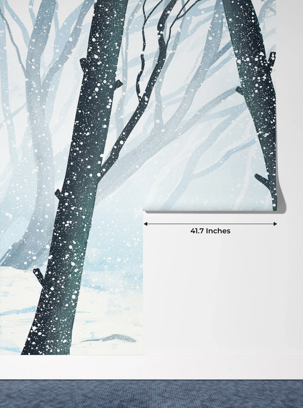 Winter Forest Wallpaper, Wolf Mural, Oversized Custom Size Wall Art, Non-Woven, Non-Adhesive, Modern Wall Paper, Removable