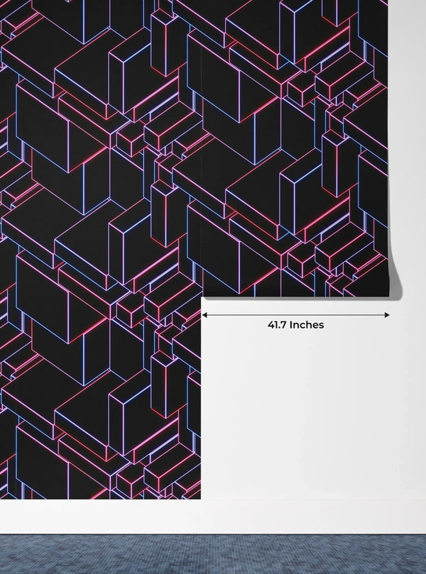 Glowing Futuristic Wallpaper, Abstract Geometric Mural, Oversized Custom Size Wall Art, Non-Woven, Non-Adhesive, Modern Wall Paper, Removable
