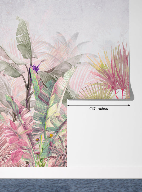 Tropical Forest, Pastel Colors Wallpaper, Leaves and Trees Mural, Oversized Custom Size Wall Art, Non-Woven, Non-Adhesive, Modern Wall Paper, Removable