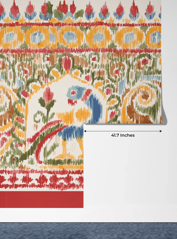 Traditional Ikat Wallpaper, Seamless Pattern Mural, Oversized Custom Size Wall Art, Non-Woven, Non-Adhesive, Modern Wall Paper, Removable