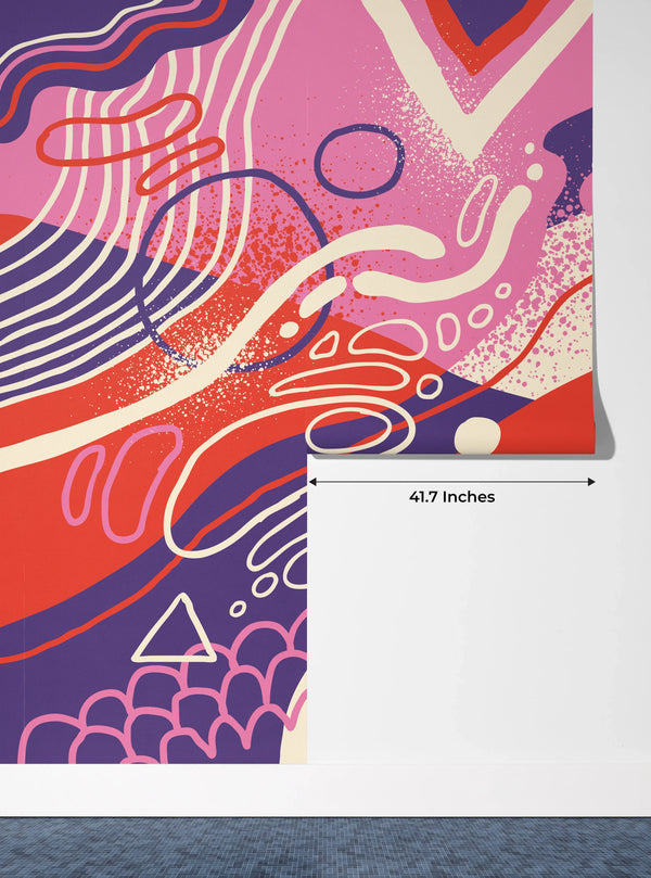Abstract Shapes Wallpaper, Purple and Pink Mural, Oversized Custom Size Wall Art, Non-Woven, Non-Adhesive, Modern Wall Paper, Removable