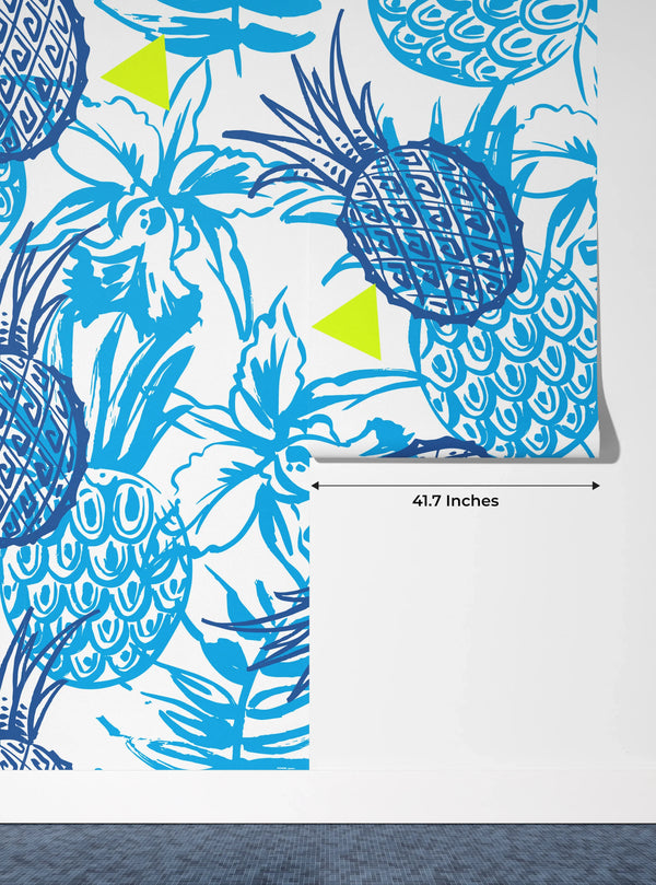 Tropical Design, Blue Wallpaper, Seamless Pattern Mural, Oversized Custom Size Wall Art, Non-Woven, Non-Adhesive, Modern Wall Paper, Removable