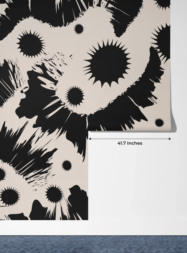 Black Splashes Wallpaper, Seamless Pattern Mural, Oversized Custom Size Wall Art, Non-Woven, Non-Adhesive, Modern Wall Paper, Removable