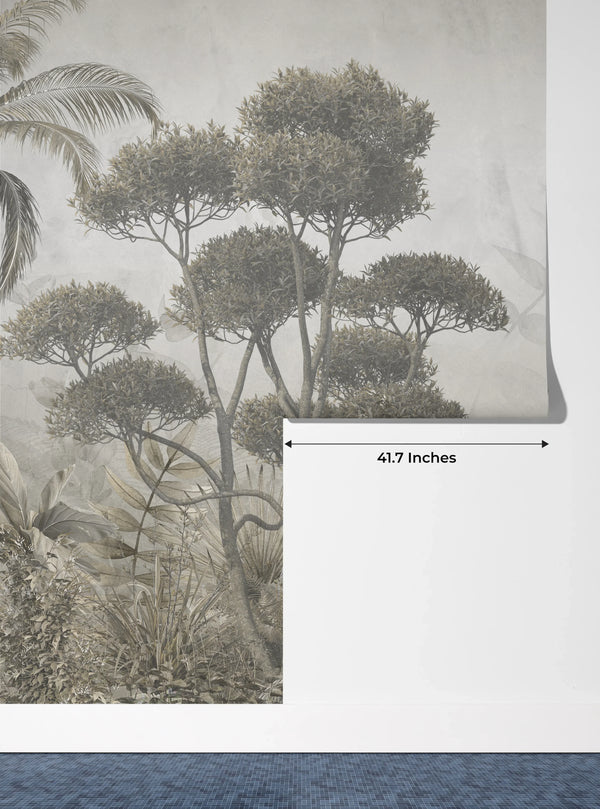 Tropical Trees Wallpaper, Foggy Forest Mural, Oversized Custom Size Wall Art, Non-Woven, Non-Adhesive, Modern Wall Paper, Removable
