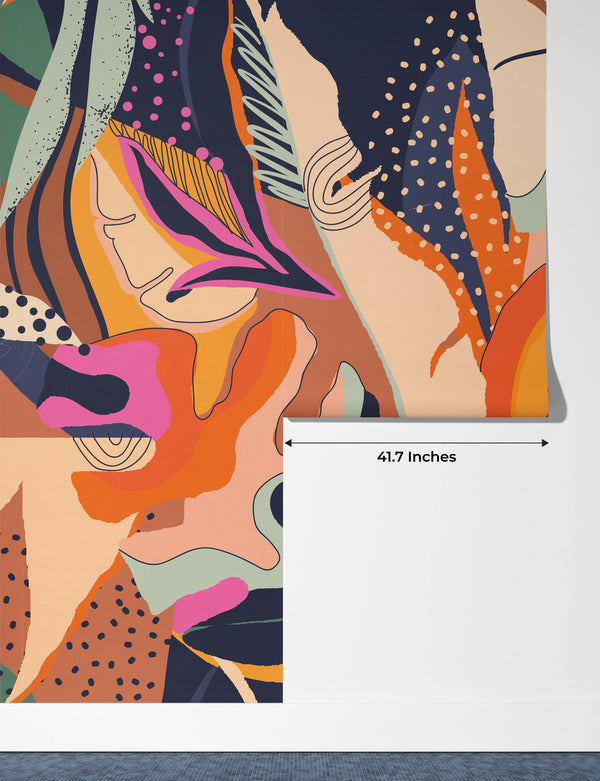 Exotic Jungle Plants Wallpaper, Abstract Mural, Oversized Custom Size Wall Art, Non-Woven, Non-Adhesive, Modern Wall Paper, Removable