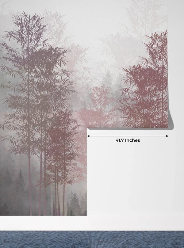 Red and Gray Trees Wallpaper, Foggy Forest Mural, Oversized Custom Size Wall Art, Non-Woven, Non-Adhesive, Modern Wall Paper, Removable