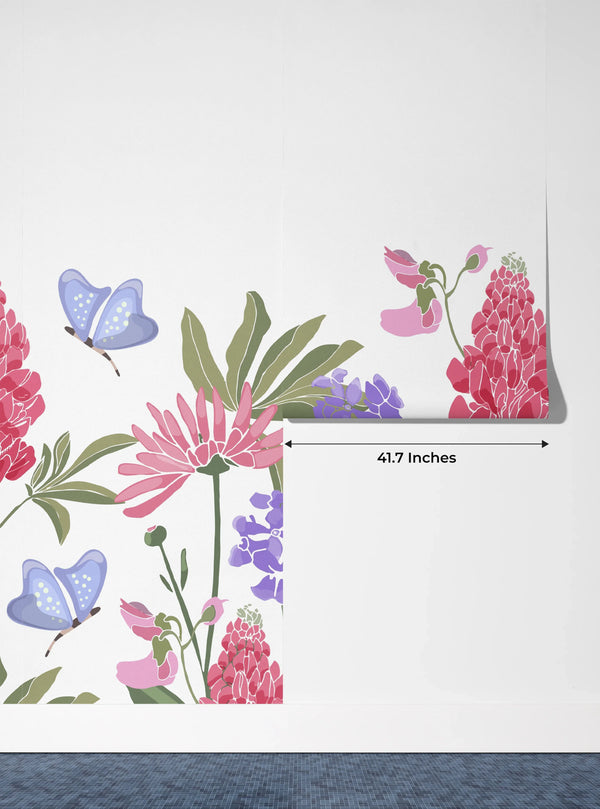 Spring Flowers Wallpaper, Seamless Pattern Mural, Oversized Custom Size Wall Art, Non-Woven, Non-Adhesive, Modern Wall Paper, Removable