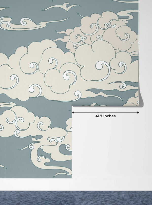 Clouds, Gray Background Wallpaper, Seamless Pattern Mural, Oversized Custom Size Wall Art, Non-Woven, Non-Adhesive, Modern Wall Paper, Removable