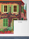 Village Square Wallpaper, Traditional Houses, Potted Flowers Mural, Oversized Custom Size Wall Art, Non-Woven, Non-Adhesive, Modern Wall Paper, Removable