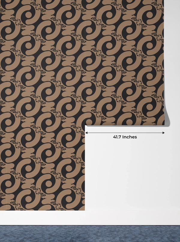 Geometric Abstract Brown Chainy Wallpaper, Seamless Pattern Mural, Oversized Custom Size Wall Art, Non-Woven, Non-Adhesive, Modern Wall Paper, Removable