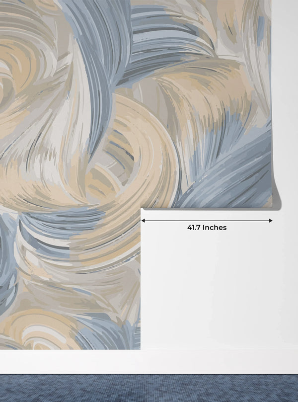 Abstract Blue and Beige Wallpaper, Seamless Pattern Mural, Oversized Custom Size Wall Art, Non-Woven, Non-Adhesive, Modern Wall Paper, Removable