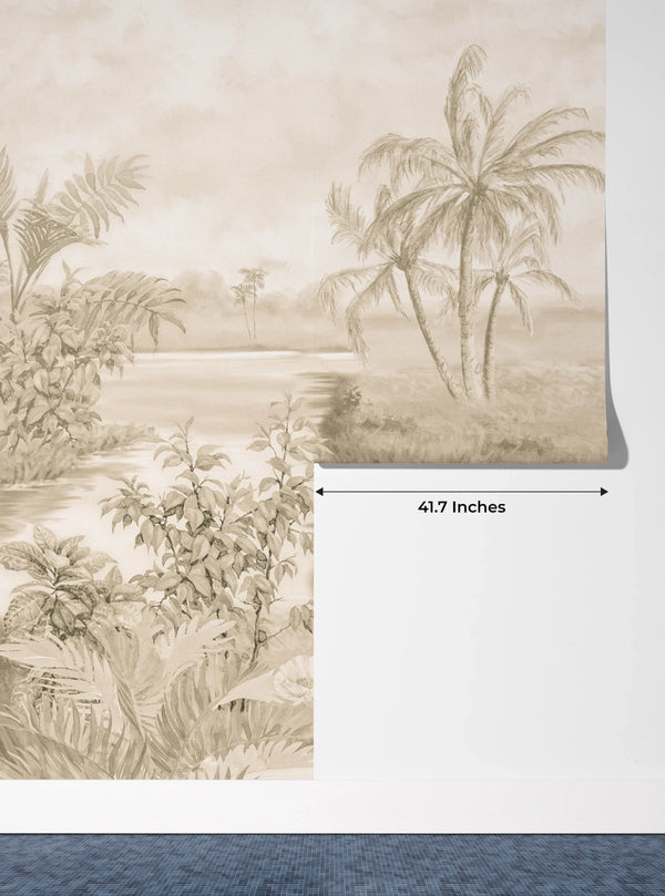 Tropics, Lake Wallpaper, Forest Mural, Oversized Custom Size Wall Art, Non-Woven, Non-Adhesive, Modern Wall Paper, Removable