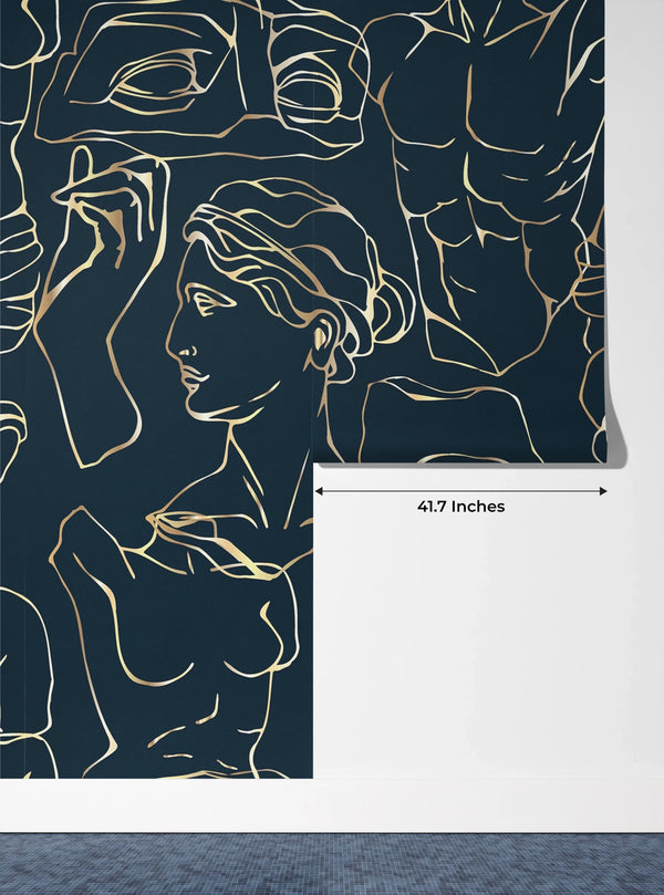 Antique Marble Statues Wallpaper, Seamless Pattern Mural, Oversized Custom Size Wall Art, Non-Woven, Non-Adhesive, Modern Wall Paper, Removable