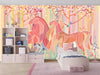 Stained Glass Unicorns Wallpaper, Spring Forest Mural, Oversized Custom Size Wall Art, Non-Woven, Non-Adhesive, Modern Wall Paper, Removable