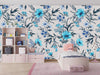 Blue Floral Wallpaper, Seamless Pattern Mural, Oversized Custom Size Wall Art, Non-Woven, Non-Adhesive, Modern Wall Paper, Removable