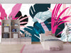 Abstract Art Tropical Leaves Wallpaper, Exotic Mural, Oversized Custom Size Wall Art, Non-Woven, Non-Adhesive, Modern Wall Paper, Removable