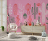 Hand Drawn Cactus Wallpaper, Pink Background Mural, Oversized Custom Size Wall Art, Non-Woven, Non-Adhesive, Modern Wall Paper, Removable