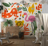 Exotic Tropical Wallpaper, Cartoon Retro Style Mural, Oversized Custom Size Wall Art, Non-Woven, Non-Adhesive, Modern Wall Paper, Removable