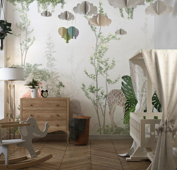 Cute Animals Wallpaper, Tropics Mural, Oversized Custom Size Wall Art, Non-Woven, Non-Adhesive, Modern Wall Paper, Removable