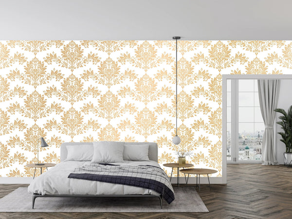 Gold Damask Wallpaper, Seamless Pattern Mural, Oversized Custom Size Wall Art, Non - Woven, Non - Adhesive, Modern Wall Paper, Removable - Adawall Wallpaper - Registered Trade Accounts Only, Wallpaper Wholesale Account - W77897 - Adawall Wholesale - Wallpaper Wholesaler