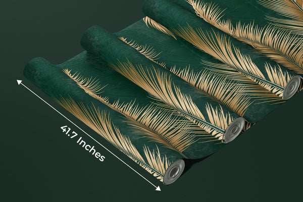 Golden Palm Leaves Wallpaper, Luxury Dark Green Art Background Mural, Oversized Custom Size Wall Art, Non - Woven, Non - Adhesive, Modern Wall Paper, Removable - Adawall Wallpaper - Registered Trade Accounts Only, Wallpaper Wholesale Account - W77514 - Adawall Wholesale - Wallpaper Wholesaler