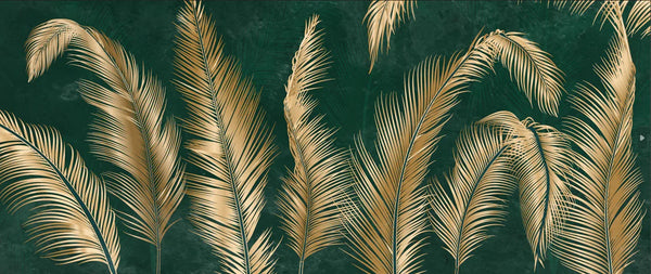 Golden Palm Leaves Wallpaper, Luxury Dark Green Art Background Mural, Oversized Custom Size Wall Art, Non - Woven, Non - Adhesive, Modern Wall Paper, Removable - Adawall Wallpaper - Registered Trade Accounts Only, Wallpaper Wholesale Account - W77514 - Adawall Wholesale - Wallpaper Wholesaler
