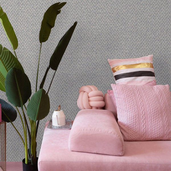 Gray, Brown Chevron Wallpaper, Zigzag Pattern Woven Textured Fiber Weave Design, Non-Pasted - Walloro High End Wallcoverings & More