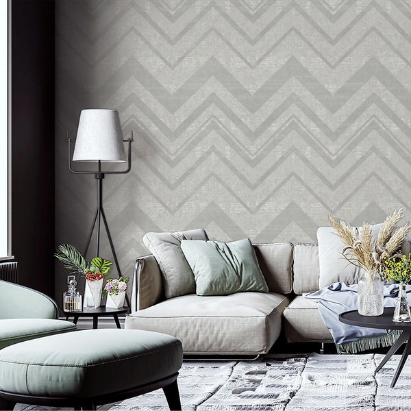Gray Large Modern Chevron 3D Embossed Wallpaper, Modern Rich Textured Wallcovering - Walloro High End Wallcoverings & More