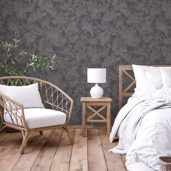 Gray Rustic Abstract Farmhouse Wallpaper, 3D Embossed Weathered Solid Color Wallcovering - Walloro High End Wallcoverings & More