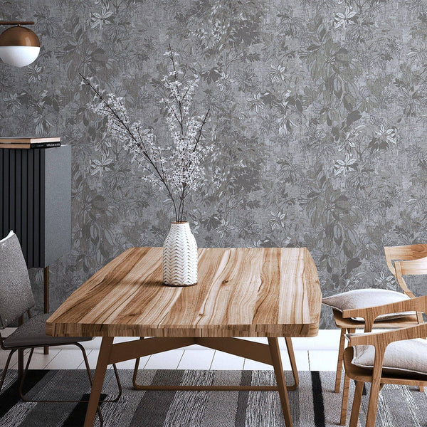 Gray, Silver Elegant Embossed Leaf Pattern Wallpaper, 3D Textured Floral Plants Botanic Wall Paper - Adawall Wallpaper - Registered Trade Accounts Only, Wallpaper Wholesale Account - 9907-4 - Adawall Wholesale - Wallpaper Wholesaler