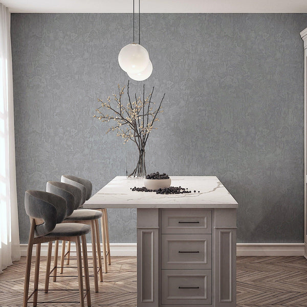 Gray Sleek Embossed finish Solid Color Wallpaper, Abstract Modern Minimalist Rich Textured Wallcovering - Walloro High End Wallcoverings & More