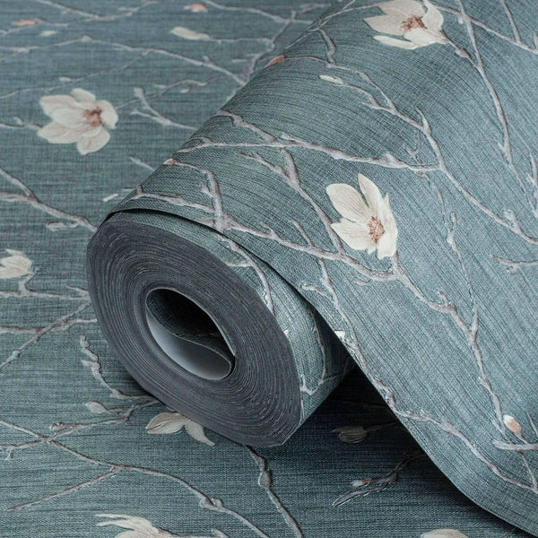 Green Floral Blossom Embossed Wallpaper, Flower Branches Chinoiserie Wallcovering - Adawall Wallpaper - Registered Trade Accounts Only, Wallpaper Wholesale Account - 7800-4 - Adawall Wholesale - Wallpaper Wholesaler