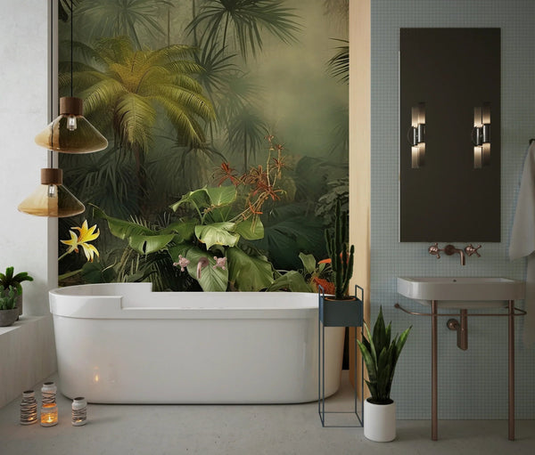 Green Forest Landscape Wallpaper, Tropical Plants Wall Mural, Oversized Custom Size Wall Art, Non - Woven, Non - Adhesive, Modern Wall Paper, Removable - Adawall Wallpaper - Registered Trade Accounts Only, Wallpaper Wholesale Account - W77485 - Adawall Wholesale - Wallpaper Wholesaler