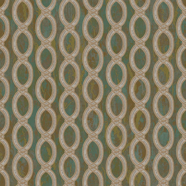Green Geometric Chain Pattern Wallpaper, Deep Embossed Stylish Sparkling Luxury Design - Walloro High End Wallcoverings & More