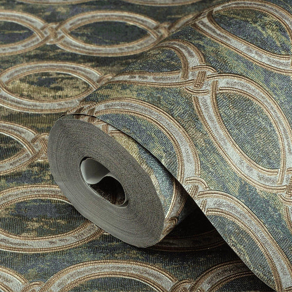Green Geometric Chain Pattern Wallpaper, Deep Embossed Stylish Sparkling Luxury Design - Adawall Wallpaper - Registered Trade Accounts Only, Wallpaper Wholesale Account - 7808-4 - Adawall Wholesale - Wallpaper Wholesaler