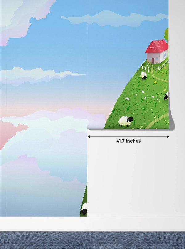 Green Hill Wallpaper, Sheep Mural, Oversized Custom Size Wall Art, Non - Woven, Non - Adhesive, Modern Wall Paper, Removable - Adawall Wallpaper - Registered Trade Accounts Only, Wallpaper Wholesale Account - W78132 - Adawall Wholesale - Wallpaper Wholesaler