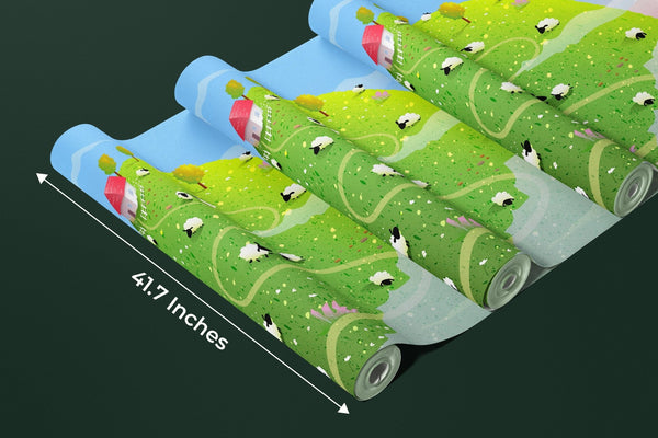 Green Hill Wallpaper, Sheep Mural, Oversized Custom Size Wall Art, Non - Woven, Non - Adhesive, Modern Wall Paper, Removable - Adawall Wallpaper - Registered Trade Accounts Only, Wallpaper Wholesale Account - W78132 - Adawall Wholesale - Wallpaper Wholesaler
