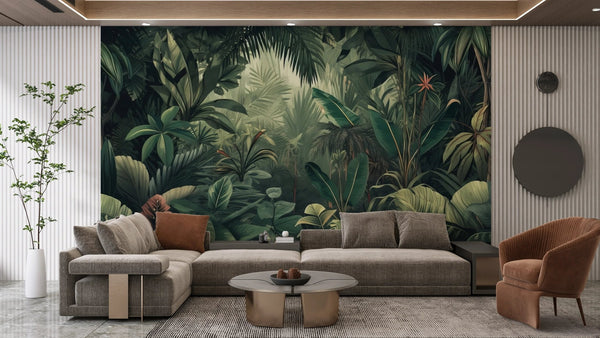 Green Jungle Wallpaper, Tropical Leaves Wall Mural, Oversized Custom Size Wall Art, Non - Woven, Non - Adhesive, Modern Wall Paper, Removable - Adawall Wallpaper - Registered Trade Accounts Only, Wallpaper Wholesale Account - W77478 - Adawall Wholesale - Wallpaper Wholesaler