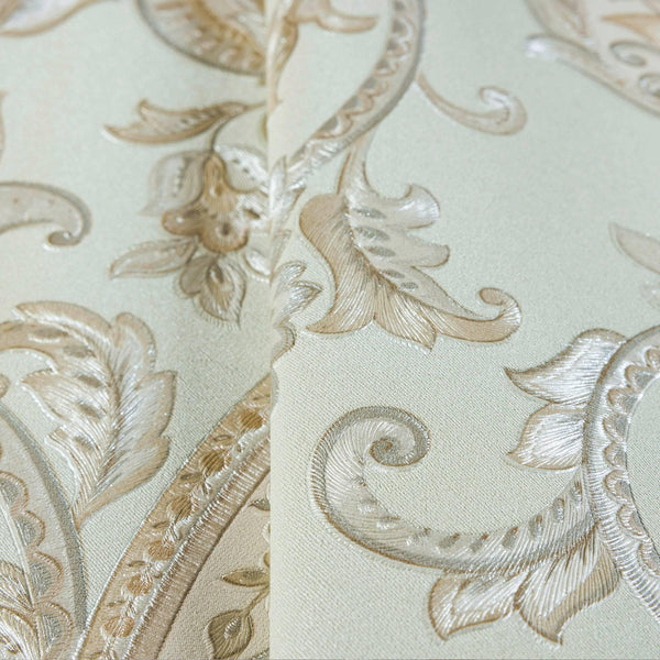 Green Luxury Paisley Deep Embossed Wallpaper, Traditional Rich Textured Wallcovering - Walloro High End Wallcoverings & More