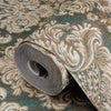Green Rich Baroque Damask Wallpaper Deep Embossed Shimmering Vintage Design - Walloro High End Wallcoverings & More