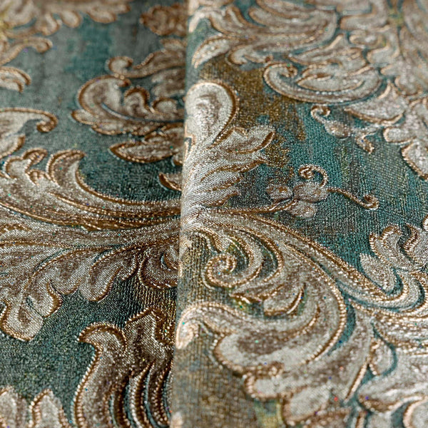 Green Rich Baroque Damask Wallpaper Deep Embossed Shimmering Vintage Design - Walloro High End Wallcoverings & More